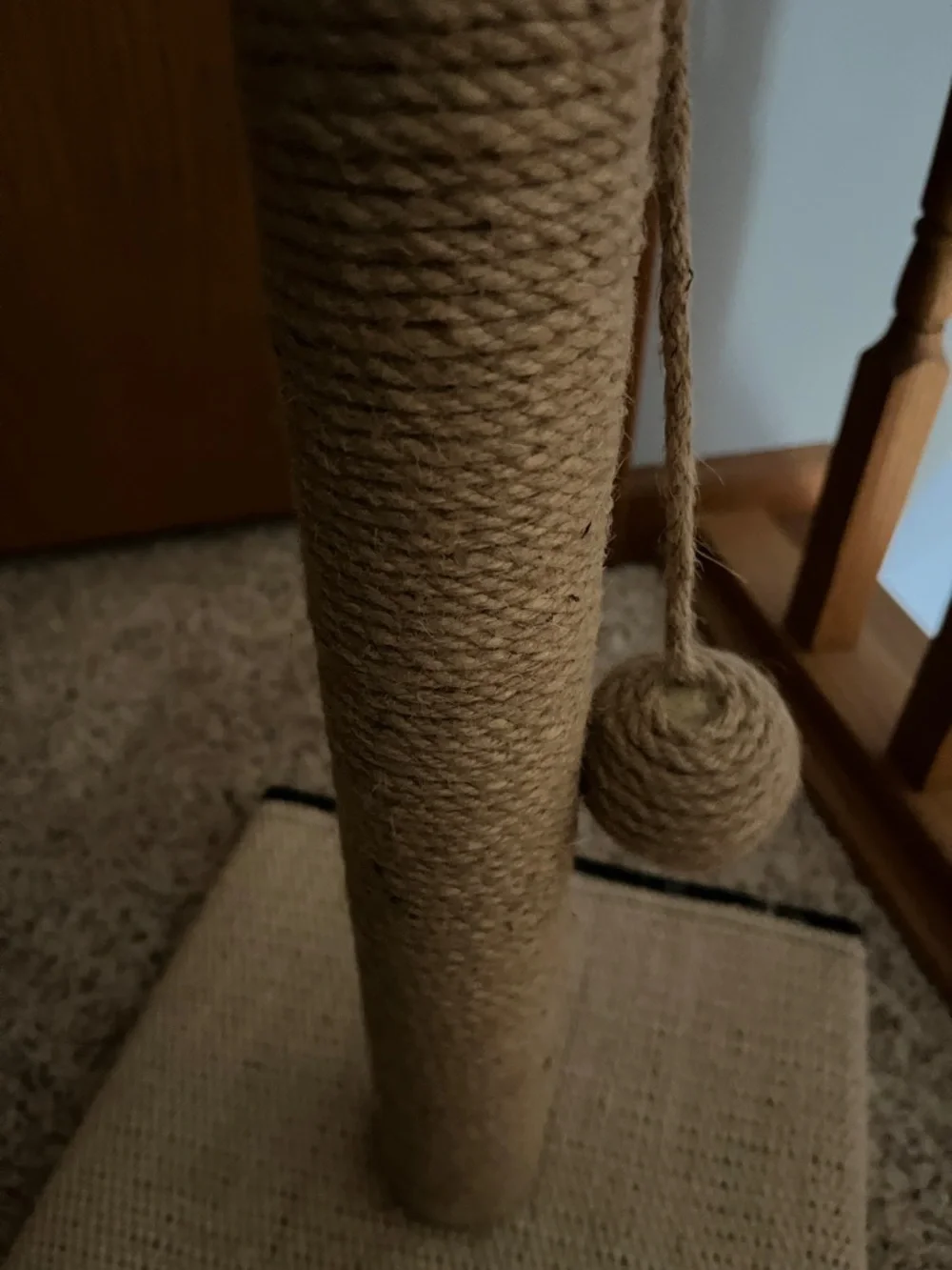 Beige Sisal Cat Scratching Post with Hanging Ball
